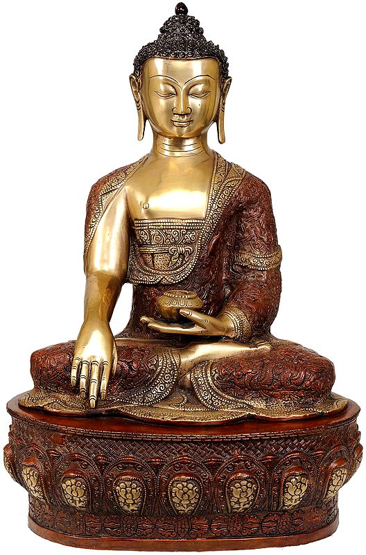 21" The Stately Buddha, His Hand In Bhumisparsha Mudra In Brass | Handmade | Made In India