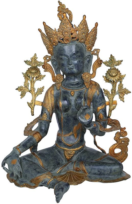 27" Seated Shyama Tara In Brass | Handmade | Made In India