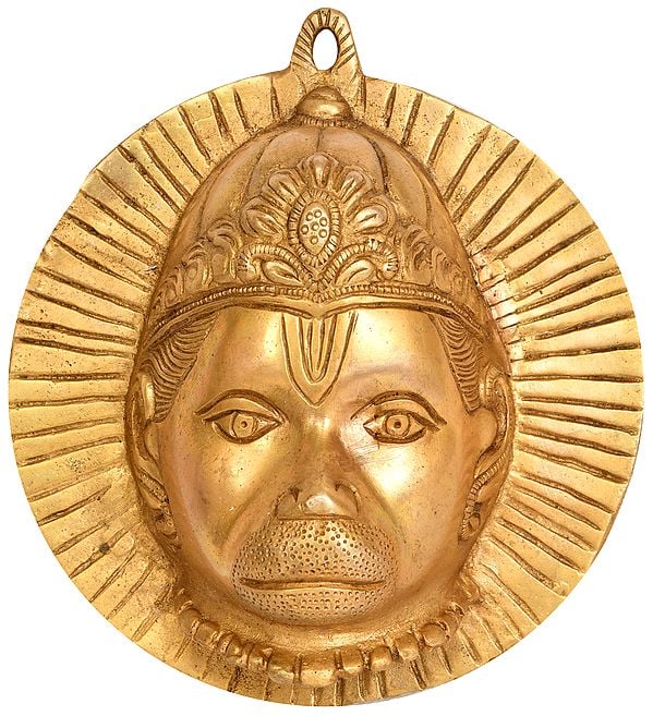 7" Fierce Hanuman Mask Wall-hanging In Brass | Handmade | Made In India