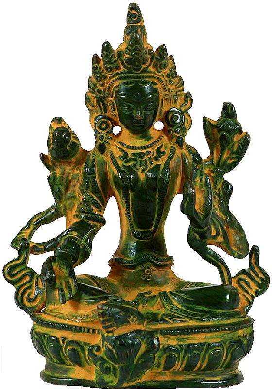 5" Green Tara, Her Captivating Beauty (Tibetan Buddhist Deity) In Brass | Handmade | Made In India