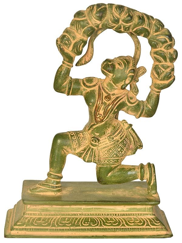 6" The Formidable Strength Of Hanuman, The Sanjeevani-laden Mount Dron On His Shoulders In Brass | Handmade | Made In India