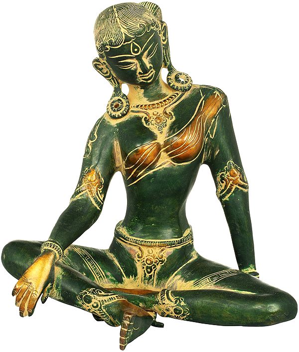 8" The Ethereal Green Tara, Her Karnaphool Long Enough To Touch Her Shoulders in Brass | Handmade | Made In India