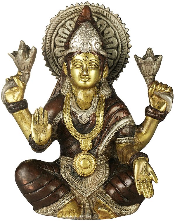 6" Seated Lakshmi, The Power Of Her Halo Spreading In All Directions In Brass | Handmade | Made In India