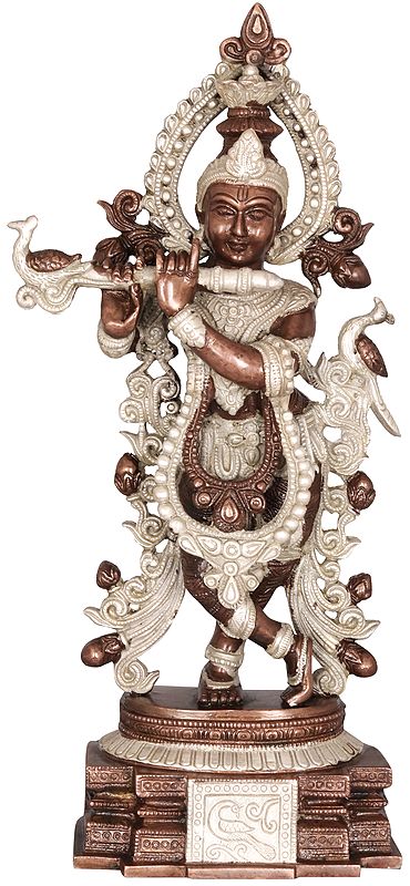 15" Krishna Playing On A Divine Flute In Brass | Handmade | Made In India