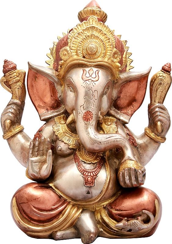 12" Crowned Ganesha In Brass | Handmade | Made In India