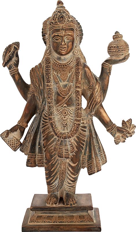 10" Dhanvantari Brass Sculpture | Handmade Indian Statue