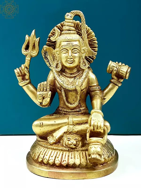 5" Small Brass Lord Shiva Idol Seated on Pedestal