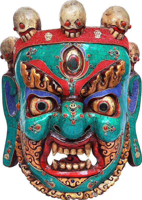 Tibetan Buddhist Mahakala Wall Hanging Wrathful Mask From Nepal