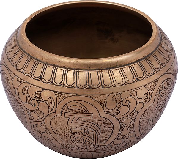 Om Mani Padme Hum Engraved Ritual Bowl From Nepal - Tibetan Buddhist