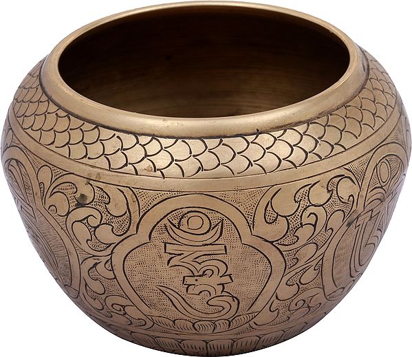 Ritual Bowl From Nepal Engraved With Auspicious Mantras - Tibetan Buddhist