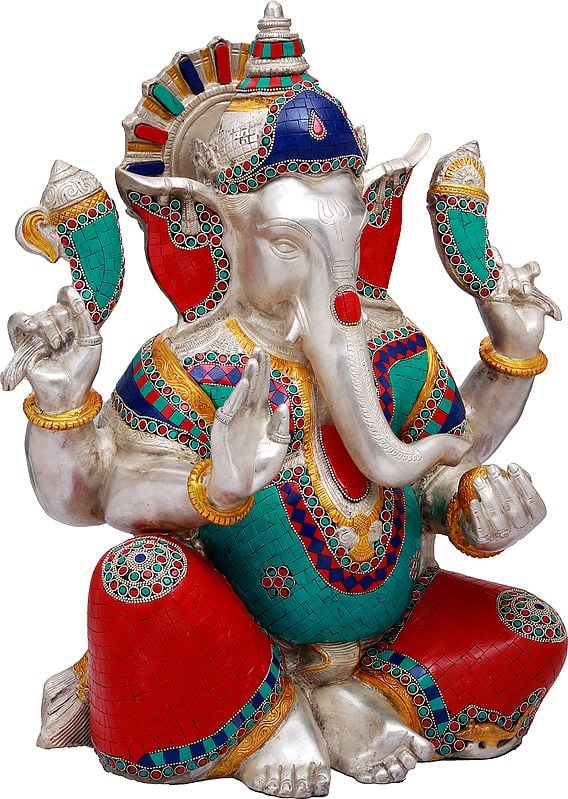 20" An Inlay Ganesha In Brass | Handmade | Made In India