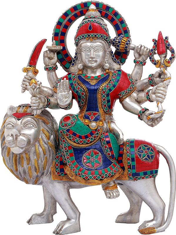 14" Ashtabhuja Simhavahini Durga, Her Ferocity Contained In Brass | Handmade | Made In India
