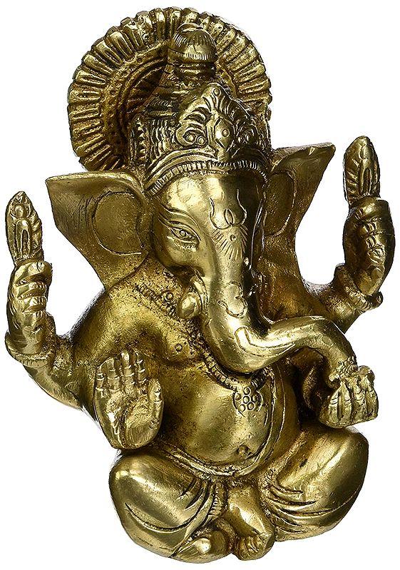 The Adorable Ganesha Seated, His Crown Towering Afore His Halo