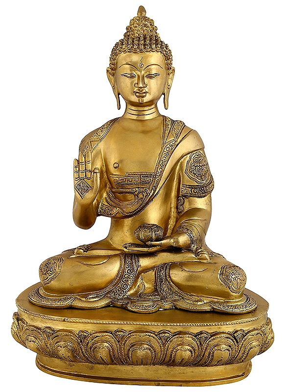 17" Seated Buddha, Glowing With Enlightenment In Brass | Handmade | Made In India