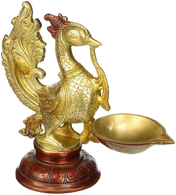 Peacock Pooja Diya Brass Statue