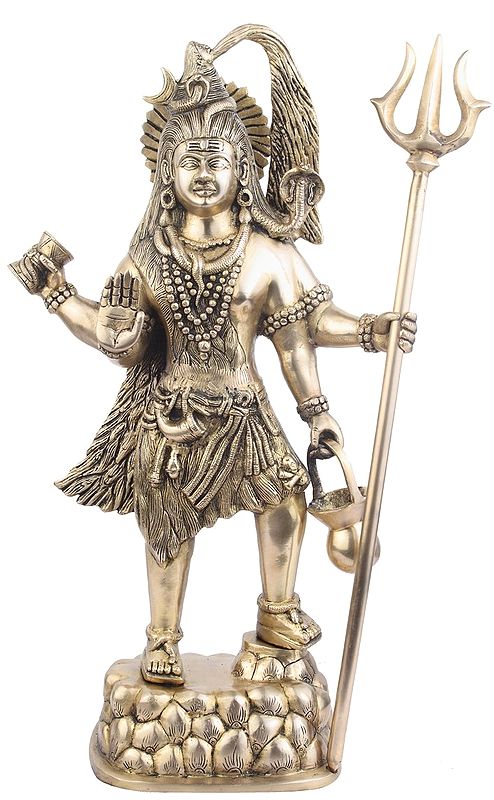 23" God Shiva Standing Brass Statue in Brass | Handmade | Made in India