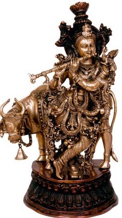 30" Cow Krishna Brass Statue In Brass | Handmade | Made In India