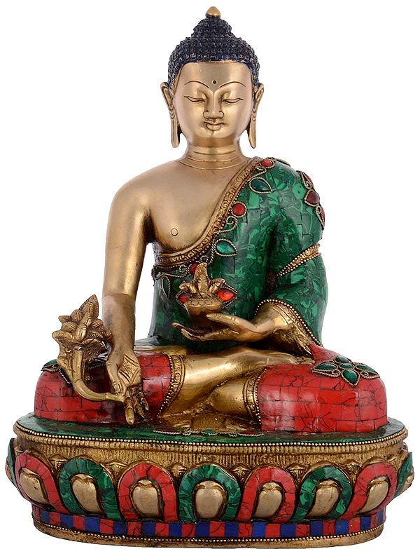 Buddha Sitting Brass Idol With Inlay (Tibetan Buddhist Deity)