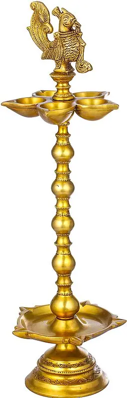 17" Ten Wicks Ritual Lamp In Brass | Handmade | Made In India