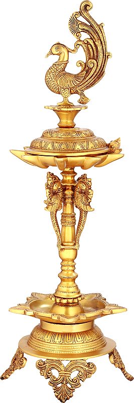 24" Auspicious Puja Lamp in Brass | Handmade | Made in India