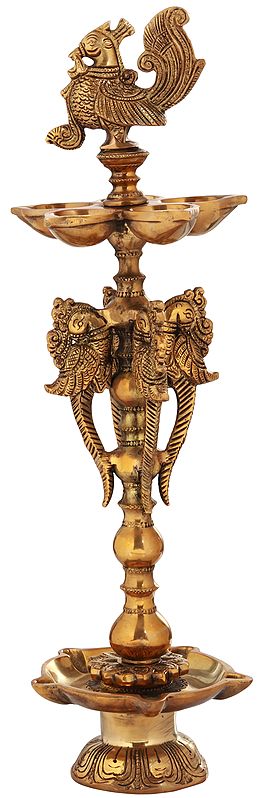 16" Two Layer Wicks Ritual Lamp in Brass | Handmade | Made in India