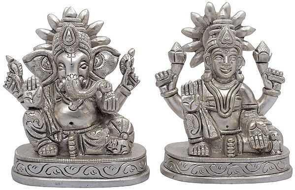 3" Lakshmi Ganesha (Small Statues) In Brass | Handmade | Made In India