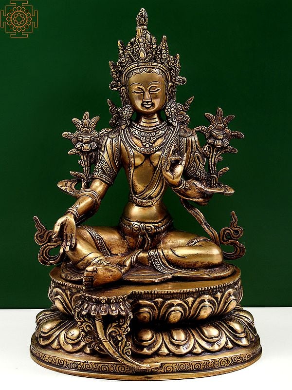 13" The Matchless Beauty Of Green Tara In Brass | Handmade | Made In India