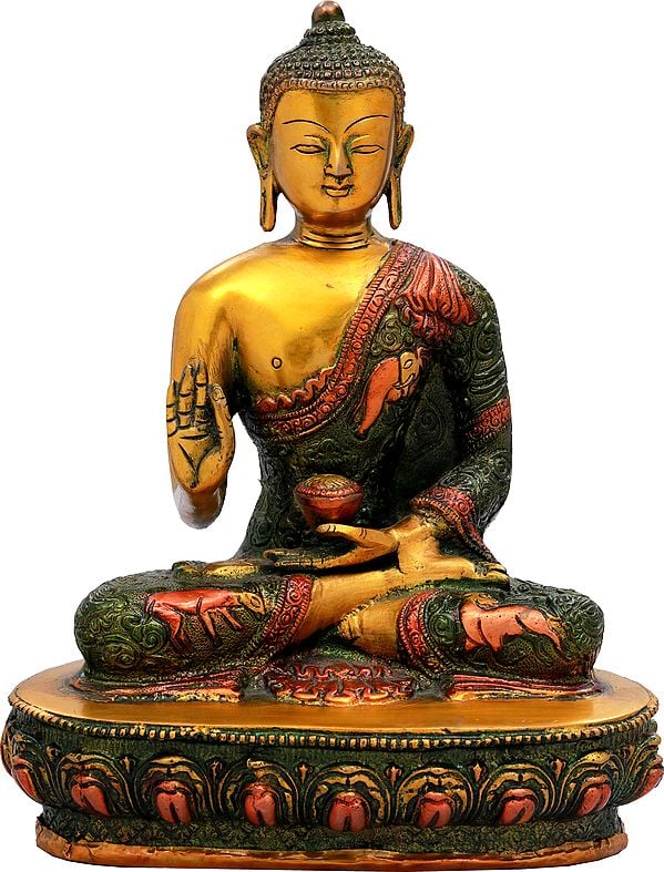 9" Tibetan Buddhist Shakyamuni Buddha in Preaching Mudra In Brass | Handmade | Made In India