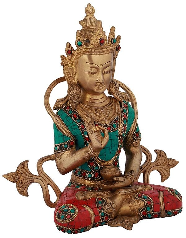 10" Crowned Buddha in Preaching Mudra-Tibetan Buddhist Deity In Brass | Handmade | Made In India