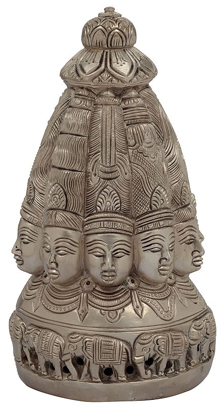 7" Ten Faced Mukhalingam Brass Idol | Handmade