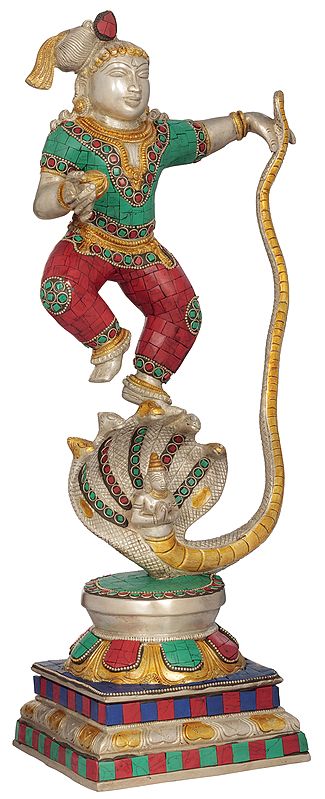 18" Kaliya Vijaya Lila of Shri Krishna In Brass | Handmade | Made In India
