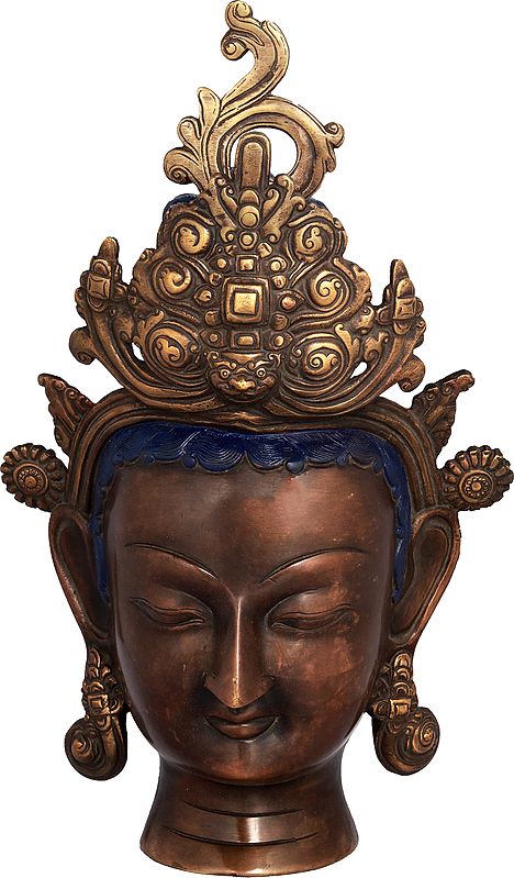 12" Tibetan Buddhist Goddess Tara Wall Hanging Mask From Nepal In Brass | Handmade | Made In India