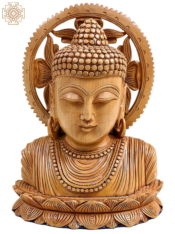 9" Pedestal-mounted Bust of Lord Buddha in Wooden