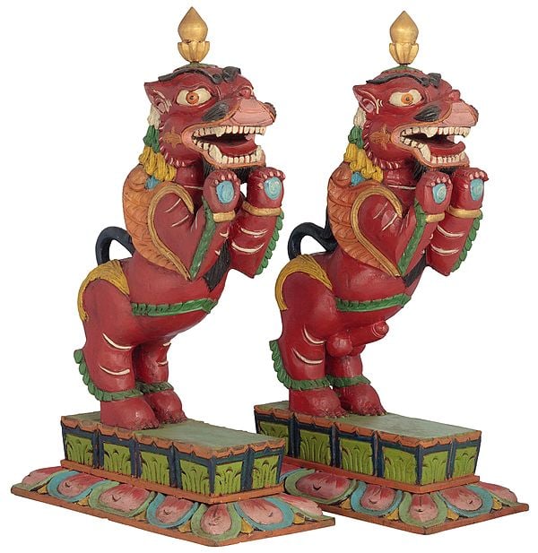 Temple Snow Lion Pair From Nepal