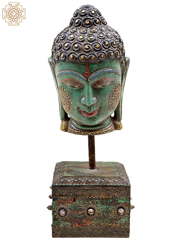 15" Buddha Head on Wooden Stand