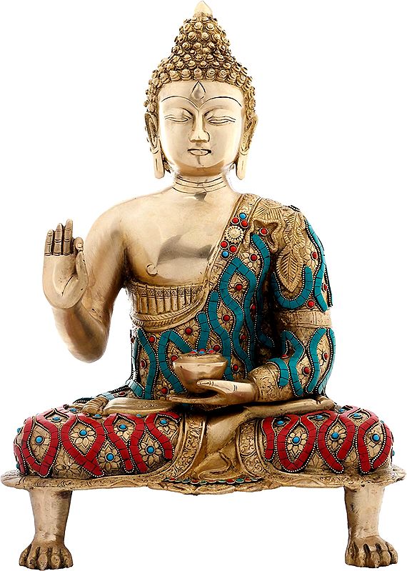 18" Gautam Buddha in Vitark Mudra - Tibetan Buddhist (Preaching) In Brass | Handmade | Made In India
