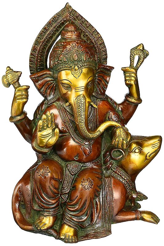Four-armed Lord Ganesha Sitted On Mushak