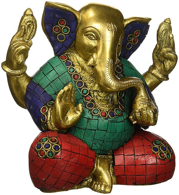 Sitted Lord Ganesha With Inlay Work