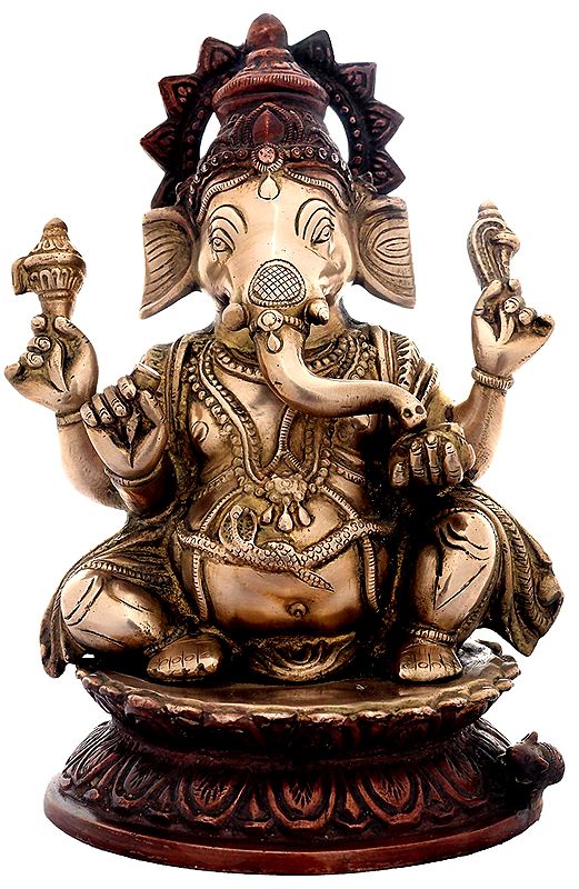 10"  Sitted Lord Ganesha In Brass | Handmade | Made In India