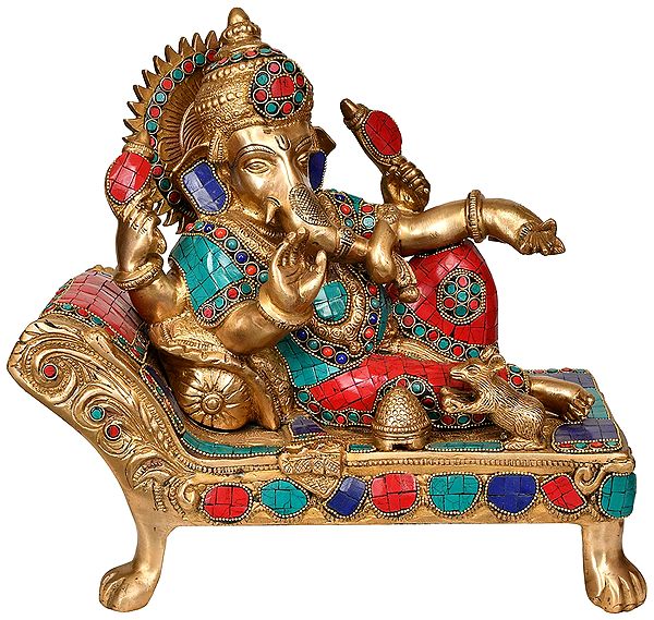 13" Resting Lord Ganesh In Brass | Handmade | Made In India