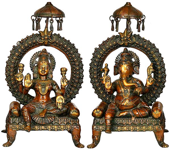 17" Ganesha Lakshmi Statue In Brass | Handmade | Made In India