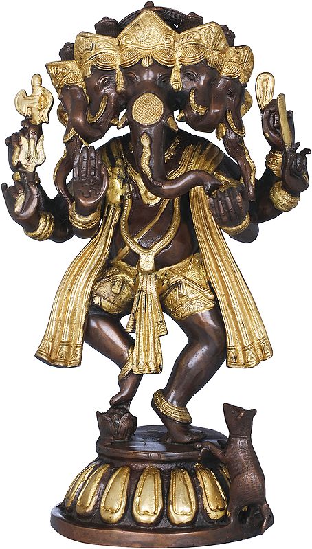 14" Dancing Panchmukhi Lord Ganesha In Brass | Handmade | Made In India