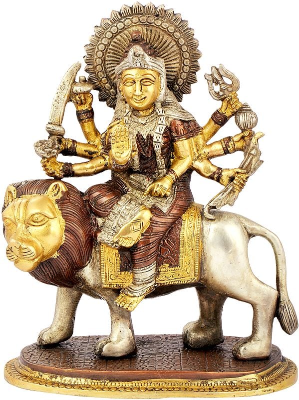 9" Hindu Goddess Durga Brass Statue In Brass | Handmade | Made In India