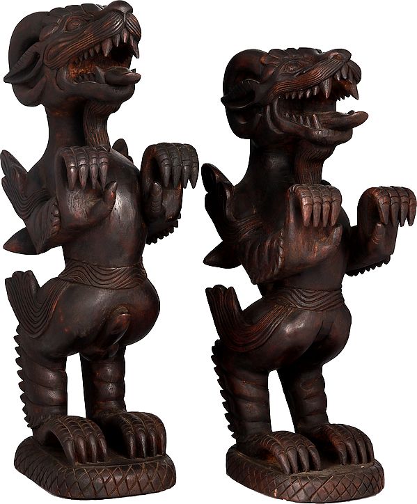 Temple Lions Pair (Snow Lion ) - Made in Nepal