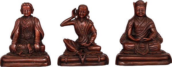 The Three Maha Siddhas  -Guru Milarepa's Student Gampopa,Guru Milarepa and his Teacher Guru Marpa - Set of Three Statues From Nepal