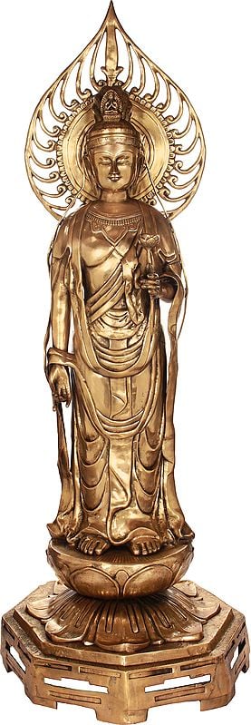 64" Very Large Size Kuan Yin, The Japanese Form Of Padmapani Avalokiteshvara In Brass | Handmade | Made In India