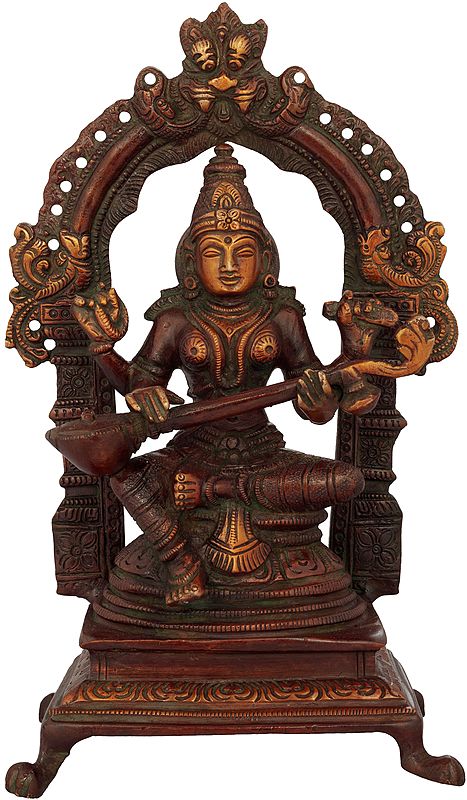 8" Devi Saraswati In Brass | Handmade | Made In India