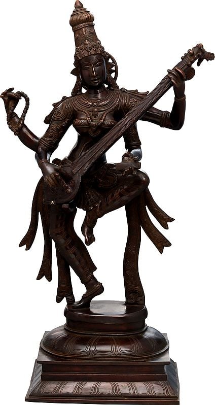 31" Sarasvati Plays On Her Veena And Dances In Brass | Handmade | Made In India