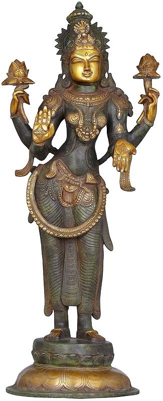 24" Padmavati Lakshmi Brass Statue - Serene Goddess with Calming Gaze | Handmade in India