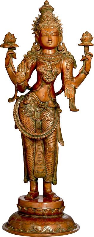 24" The Calming Gaze Of Padmavati Lakshmi In Brass | Handmade | Made In India